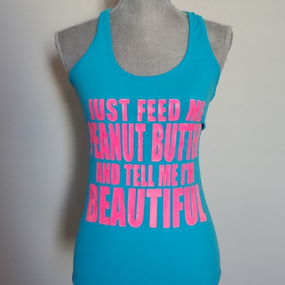 Just Feed Me Peanut Butter tank top blue/pink
